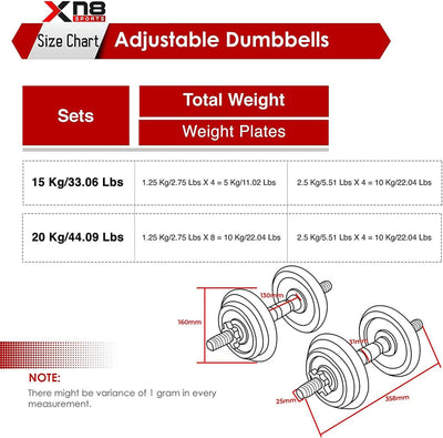 Xn8 Sports Cast Iron Adjustable Dumbbells