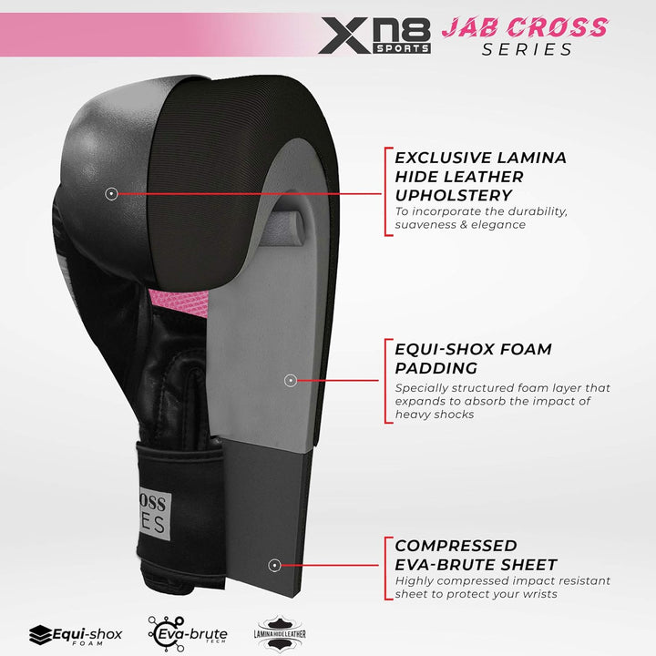 Xn8 Boxing Gloves Jab Cross Series - Focus Pads Punching - Lamina Hide Leather Mitts For Fighting, Kickboxing, Sparring, Muay Thai