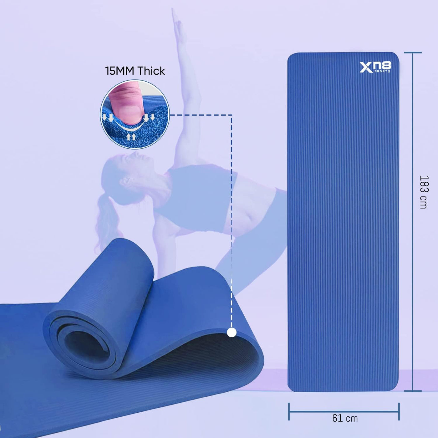 Xn8 15 mm NBR Yoga Mat Aerobic Camping Pilates Gym Padded Thick