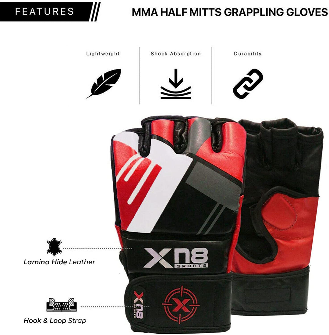 Xn8 Sports MMA Gloves M300 - Leather Mitts MMA Gloves - Martial Arts, Sparring, Punching Bag, Cage Fighting