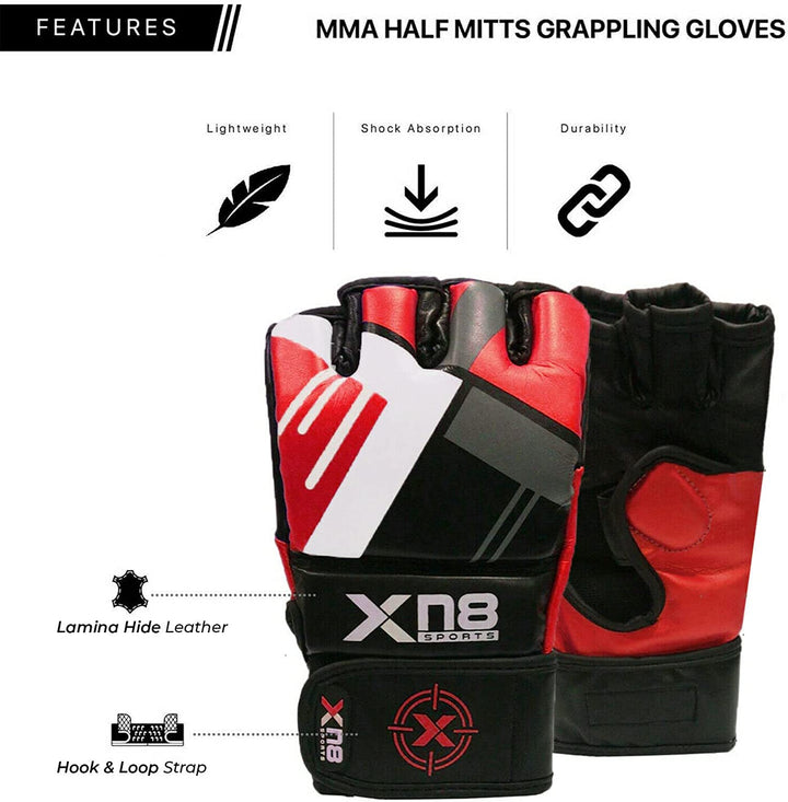 Xn8 Sports MMA Gloves M300 - Leather Mitts MMA Gloves - Martial Arts, Sparring, Punching Bag, Cage Fighting