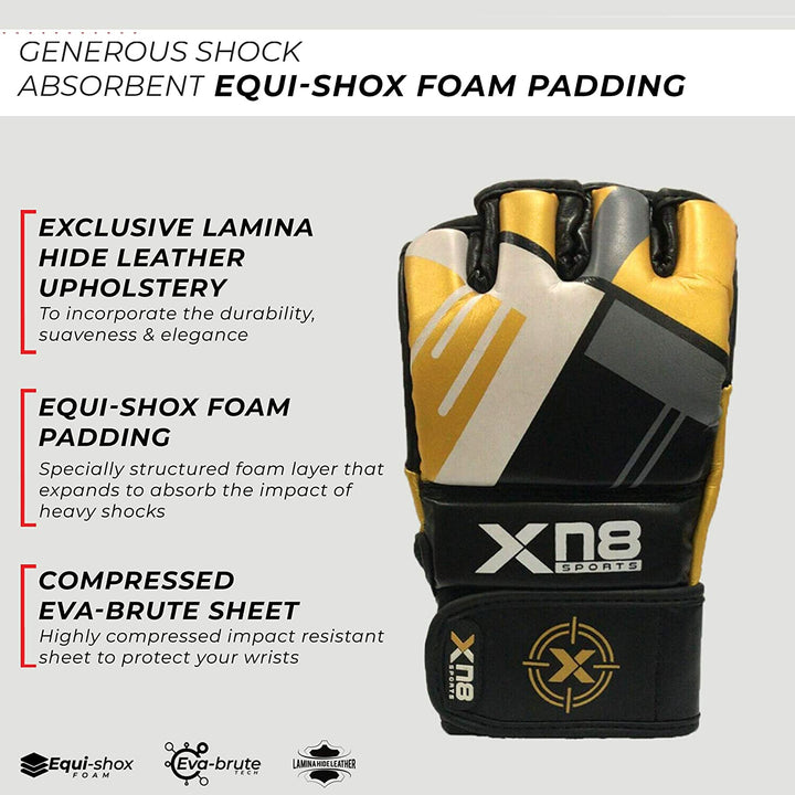 Xn8 Sports MMA Gloves M300 - Leather Mitts MMA Gloves - Martial Arts, Sparring, Punching Bag, Cage Fighting