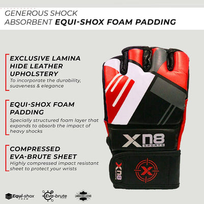 Xn8 Sports MMA Gloves M300 - Leather Mitts MMA Gloves - Martial Arts, Sparring, Punching Bag, Cage Fighting