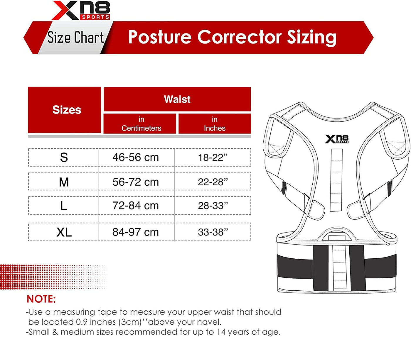Xn8 Sports Back Support Belt B107 - Posture Corrector for Neck-Back and Shoulder Pain Relief - Lumbar Support
