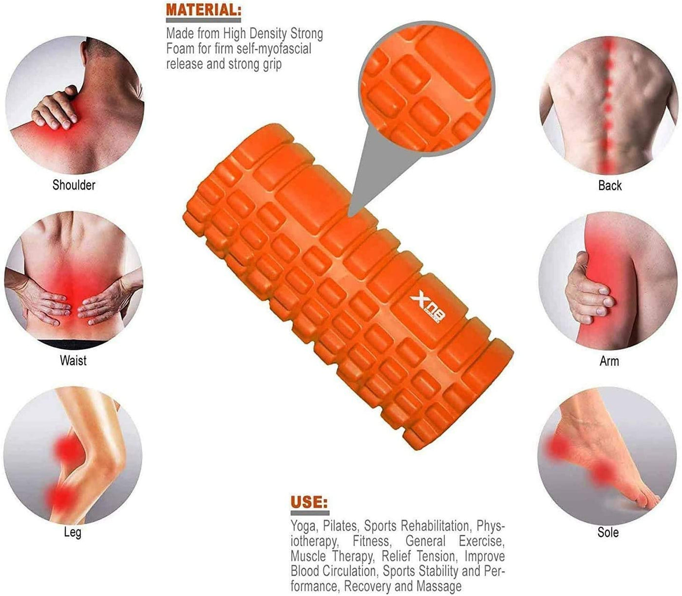 Xn8 Sports Yoga Foam Roller - Muscle Massager for Back Exercise, Legs, Gym, Calf, Fitness, Runners & Pilates