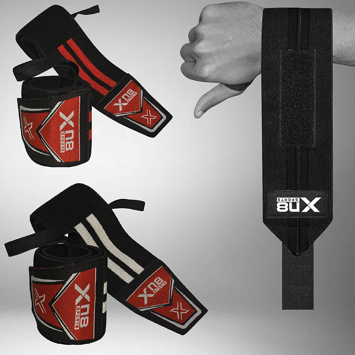 Xn8 Sports Weightlifting Wrist Support - Elasticated Straps for Weight Lifting Deadlift, Bodybuilding, Powerlifting, Gymnastics, Strength Training, Workout