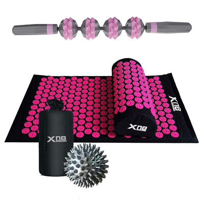 Xn8 Sports Acupressure Mat Set and Massage Stick Roller (Pink)