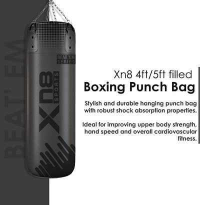 XN8 Punch Bag Boxing Training Filled 5ft 4ft Heavy Duty set
