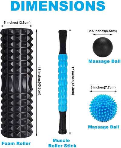 Xn8 Sports Yoga Massage Roller Set ( 5 in 1 ) - EVA Foam Roller for Pain Relief, Fitness, Exercise, Yoga, Pilates, Workout & Gym