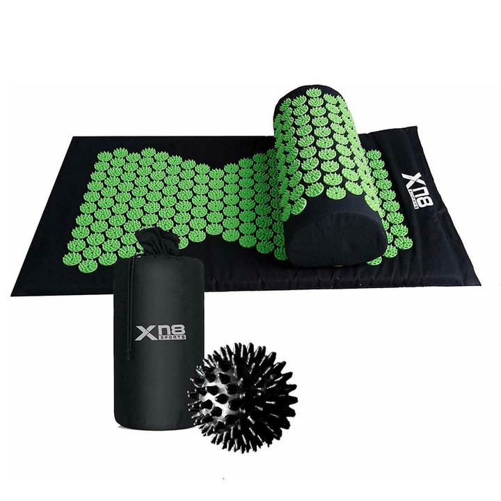 Xn8 Sports Acupressure Mat Set and Massage Stick Roller (Green)